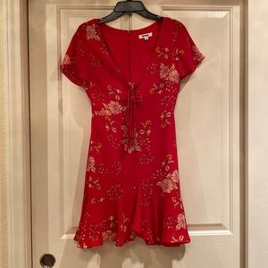 Red floral dress.